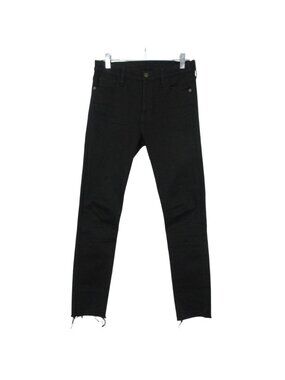 Gucci Denim Pants Skinny Jeans Stretch Panthere Patch Hem Cut Off Black 28